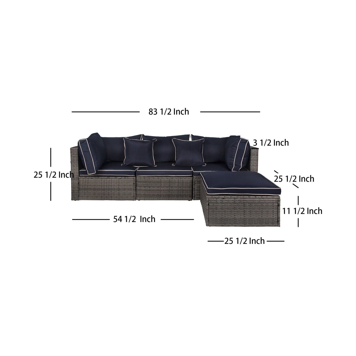 Canapé d'extérieur modulaire York 4 pièces avec coussins