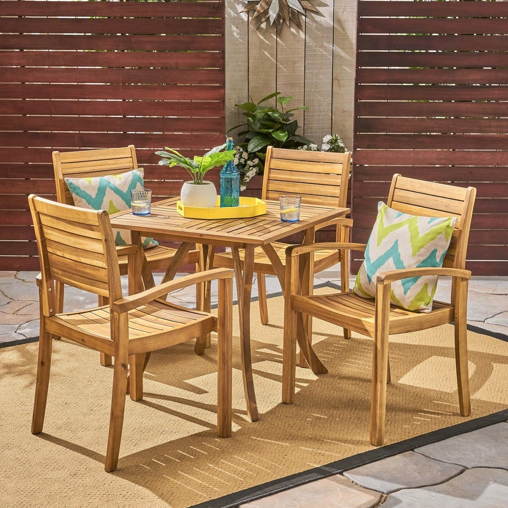 Ensemble de salle à manger d'extérieur carré 5 pièces en bois d'acacia York par Christopher Knight Home