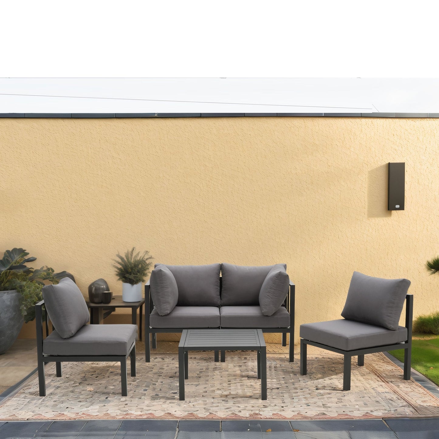 Ensemble de meubles de jardin en aluminium Zenova 5/7 pièces, canapé d'extérieur sectionnel