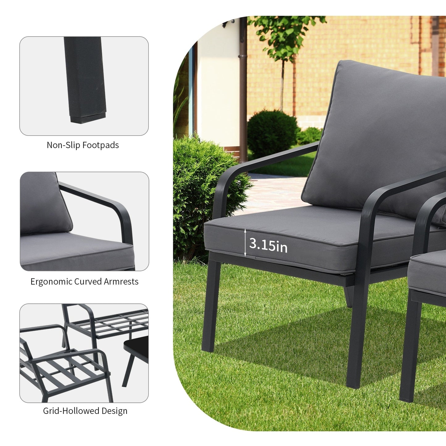 Ensemble de salon de jardin Zenova 2/4 pièces en aluminium avec canapé sectionnel et chaises simples