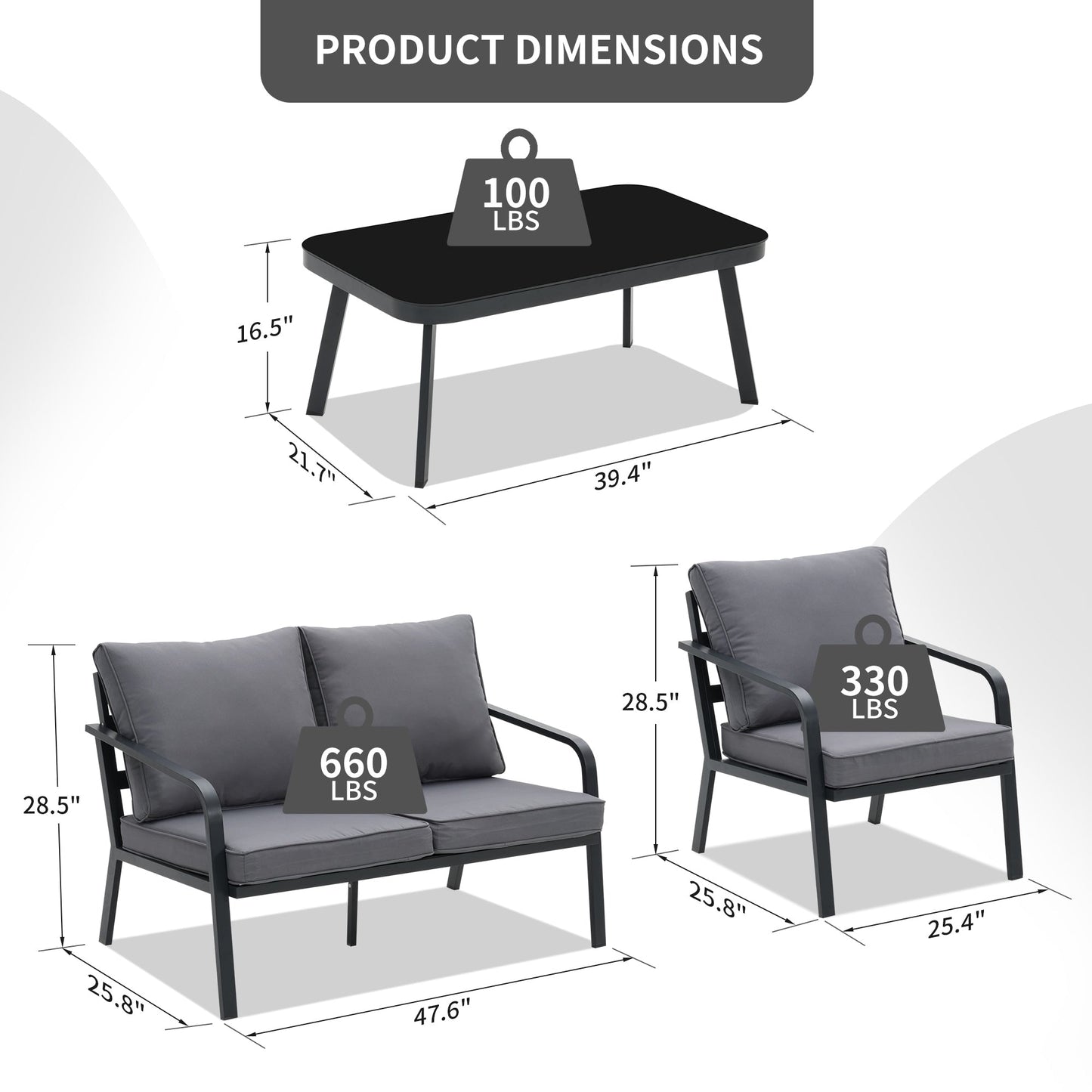 Ensemble de salon de jardin Zenova 2/4 pièces en aluminium avec canapé sectionnel et chaises simples
