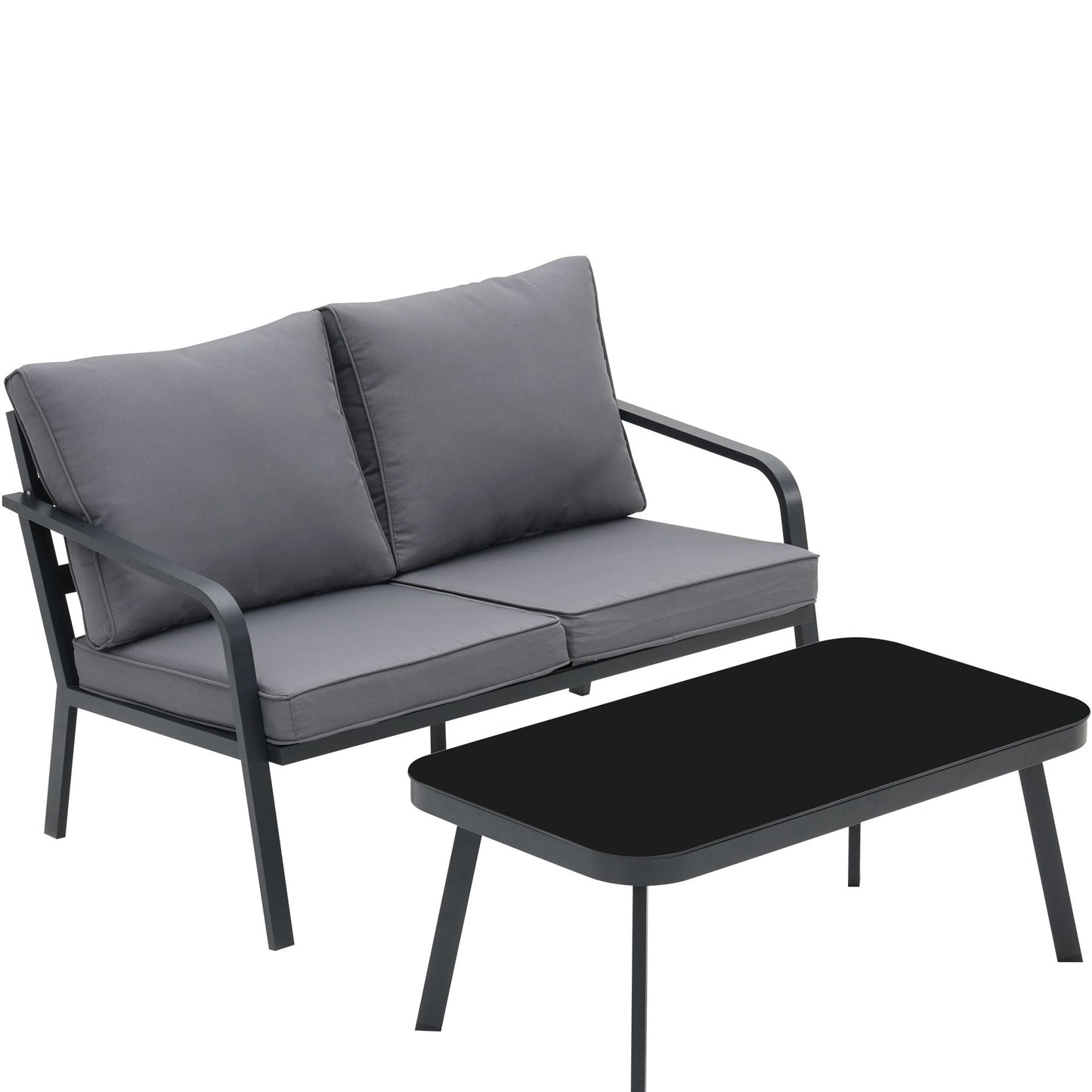 Ensemble de salon de jardin Zenova 2/4 pièces en aluminium avec canapé sectionnel et chaises simples