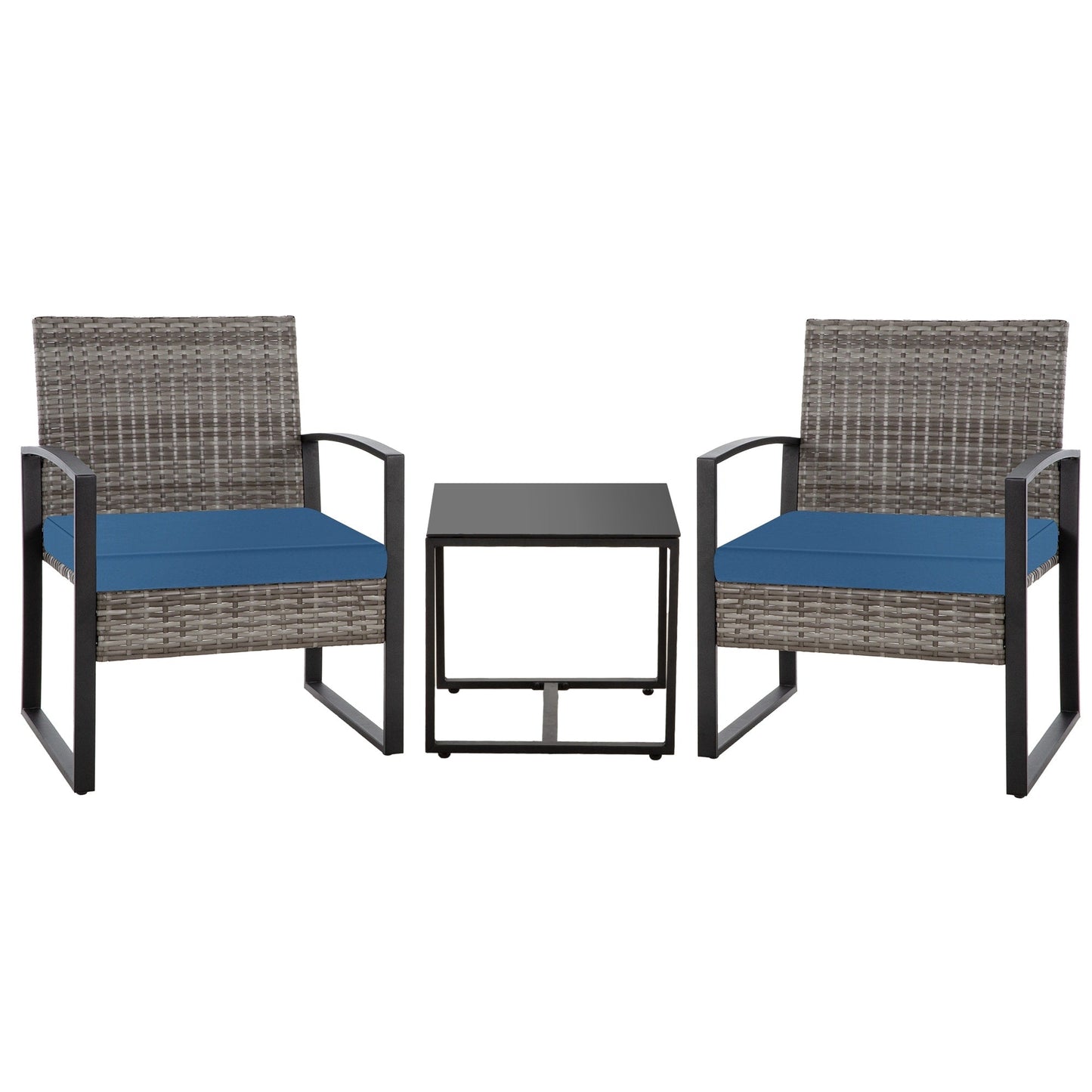 Ensemble de salon de jardin Zenova 3 pièces, table et chaises en osier, ensemble de 2, mobilier de balcon en rotin toutes saisons