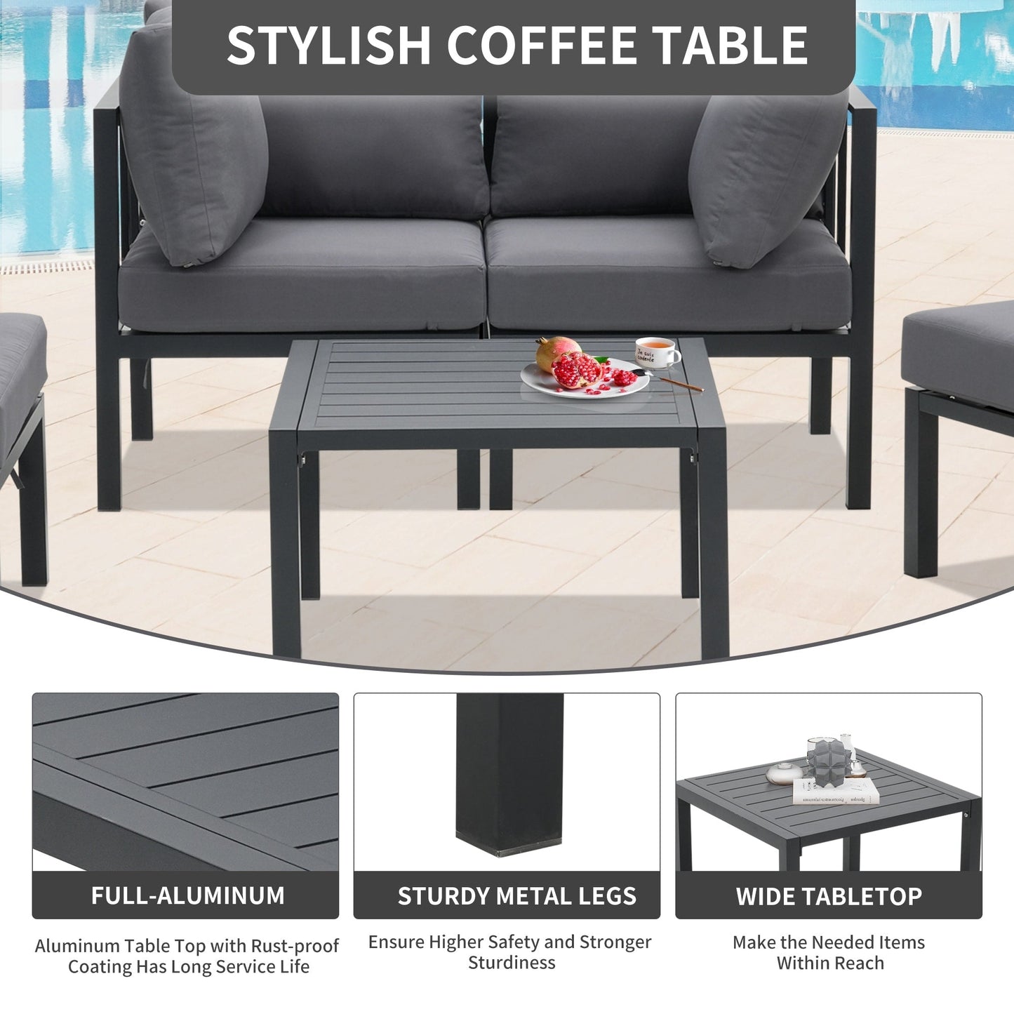 Ensemble de meubles de jardin en aluminium Zenova 5/7 pièces, canapé d'extérieur sectionnel
