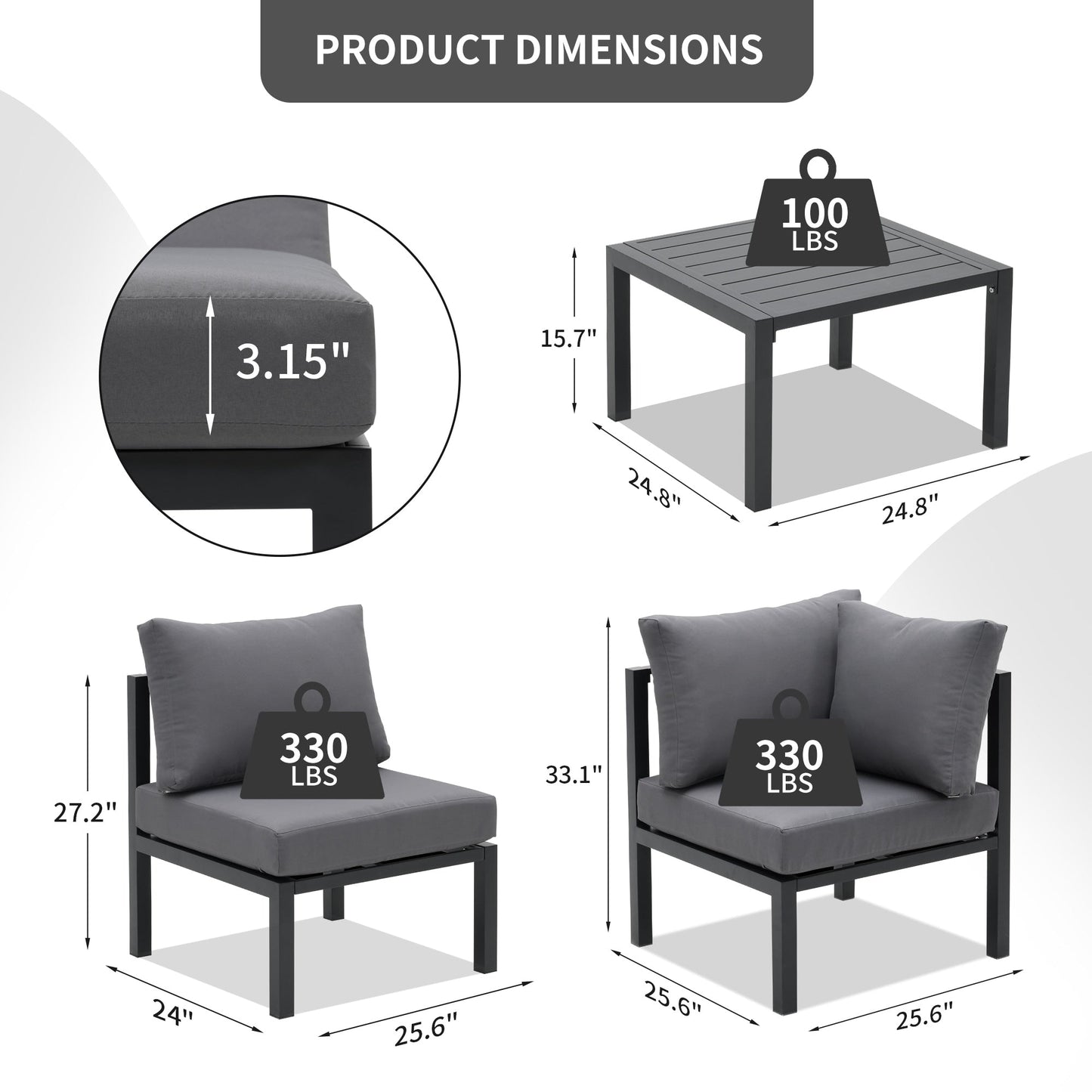 Ensemble de meubles de jardin en aluminium Zenova 5/7 pièces, canapé d'extérieur sectionnel