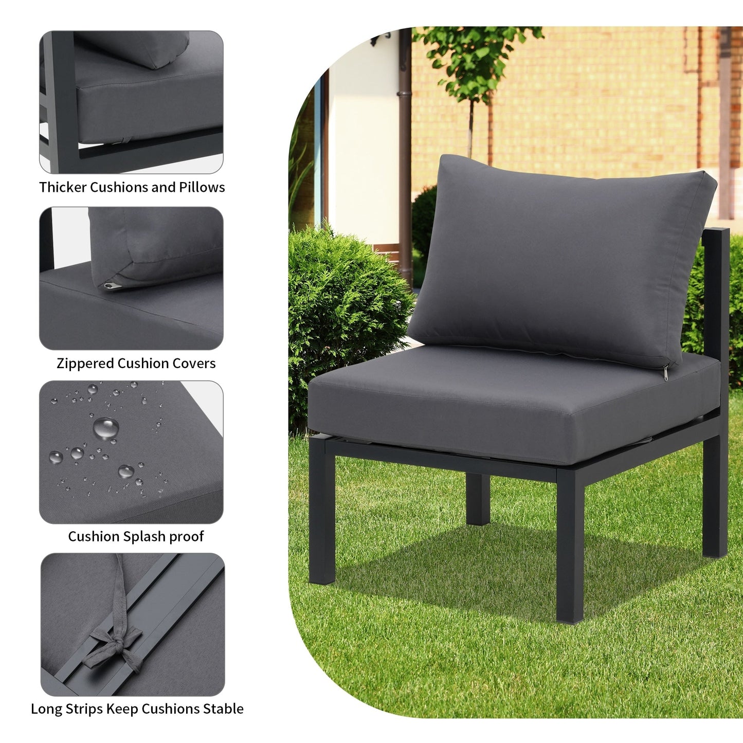 Ensemble de meubles de jardin en aluminium Zenova 5/7 pièces, canapé d'extérieur sectionnel