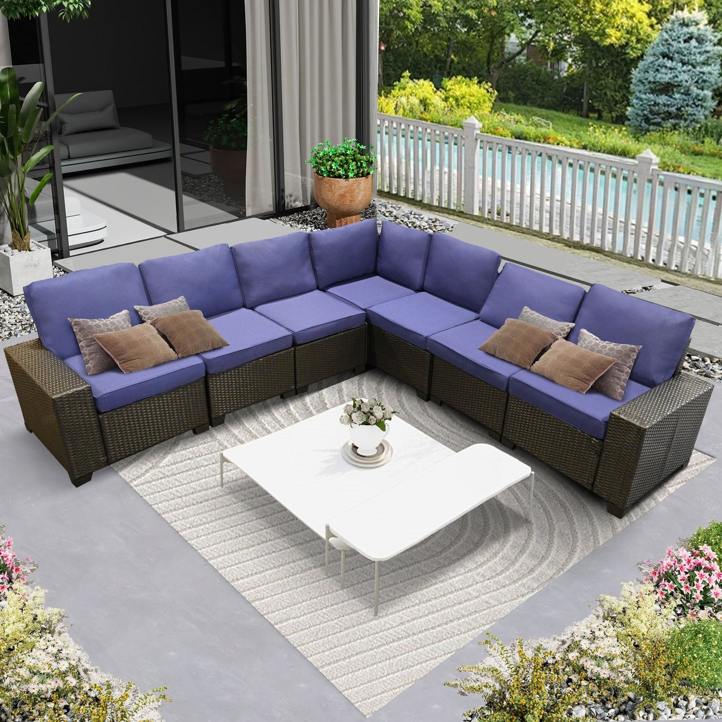 Ensembles de conversation pour patio Zenova, chaises et canapés en rotin et osier, sièges pour meubles de patio