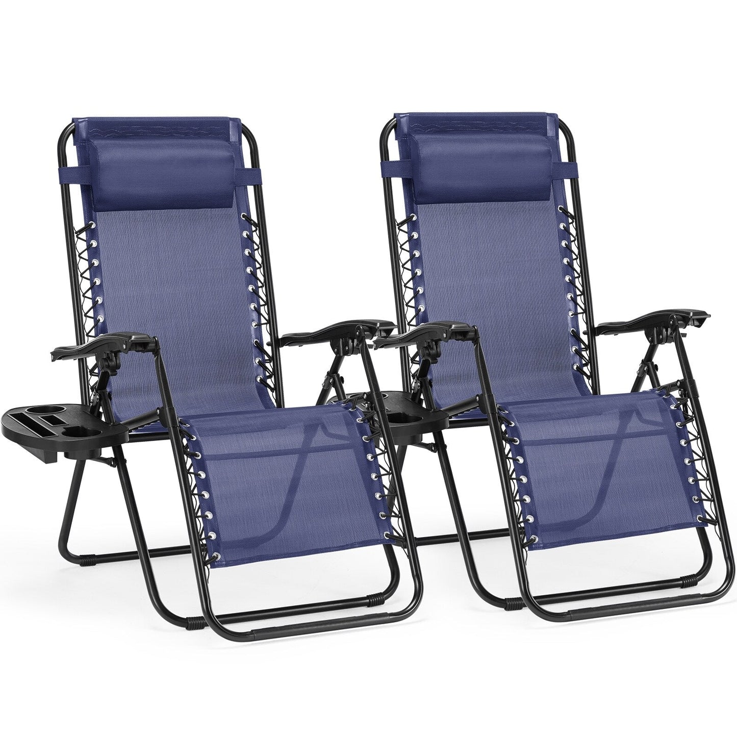 Chaise longue d'extérieur pliable à gravité zéro avec appui-tête, porte-gobelet et plateau amovible