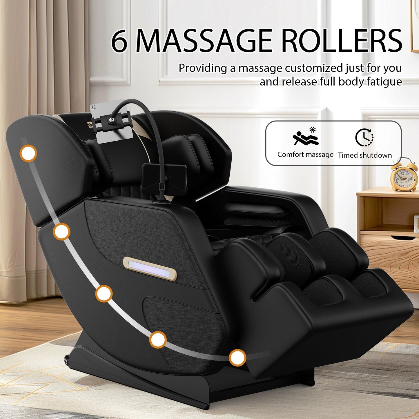 Fauteuil inclinable de massage à gravité zéro avec massage à air, chauffage et haut-parleurs Bluetooth