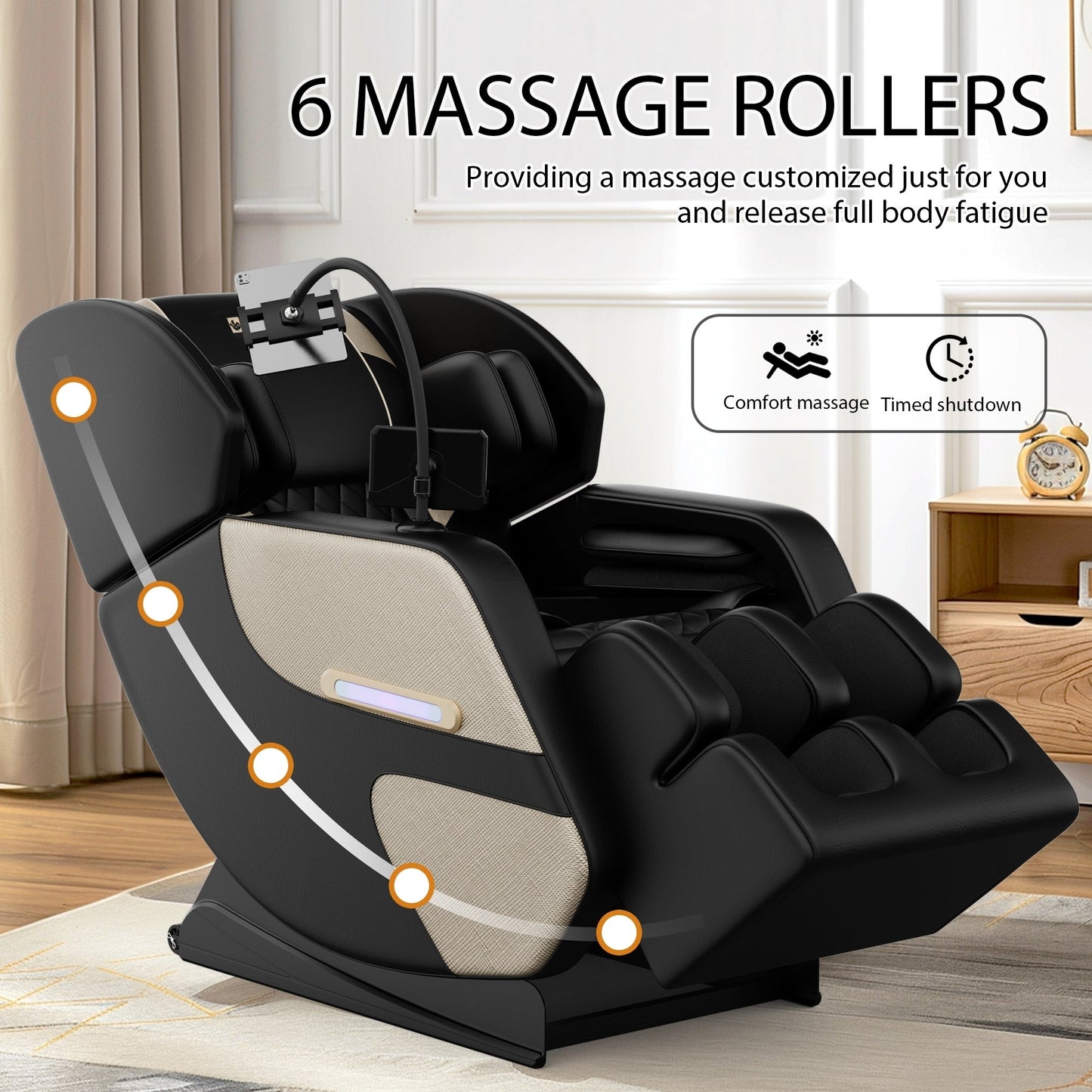 Fauteuil inclinable de massage à gravité zéro avec massage à air, chauffage et haut-parleurs Bluetooth