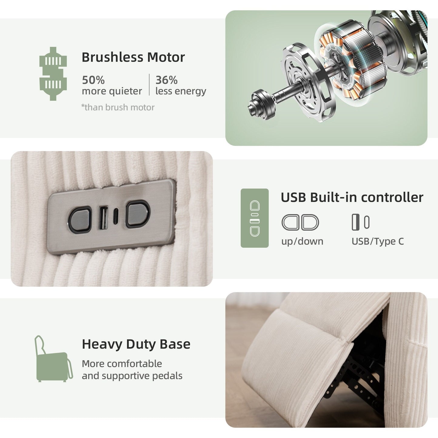Fauteuil inclinable électrique à gravité zéro avec port USB - Dossier et repose-pieds réglables électriquement, conception ergonomique