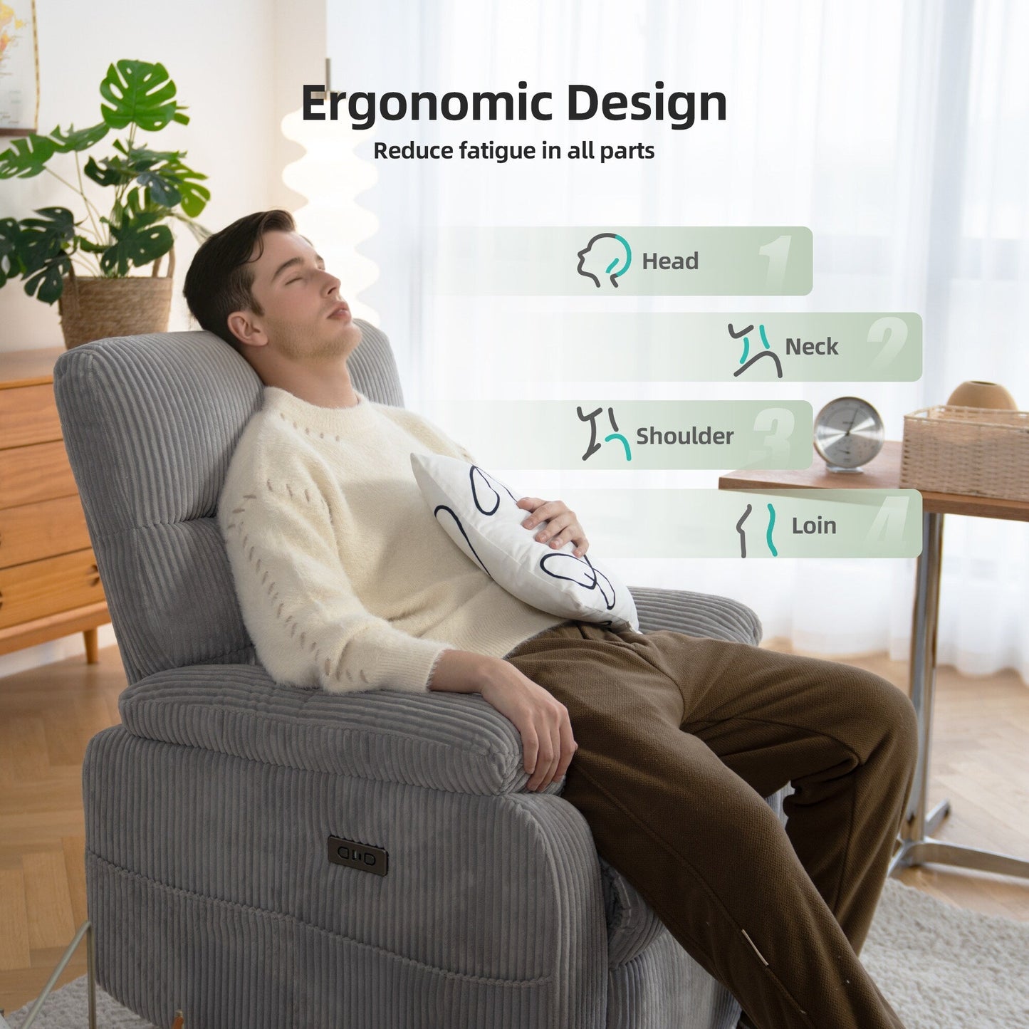 Fauteuil inclinable électrique Zero Gravity avec port USB et design ergonomique