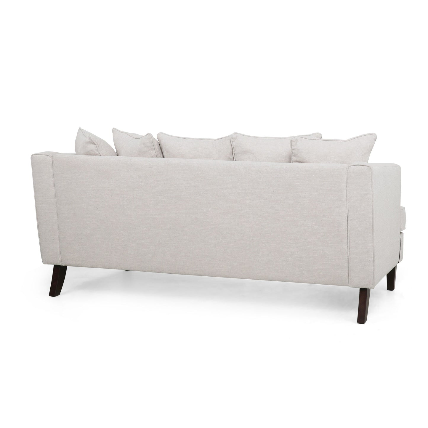 Canapé 3 places Zuko 74 pouces, tissu beige, 5 coussins décoratifs, pieds en bois
