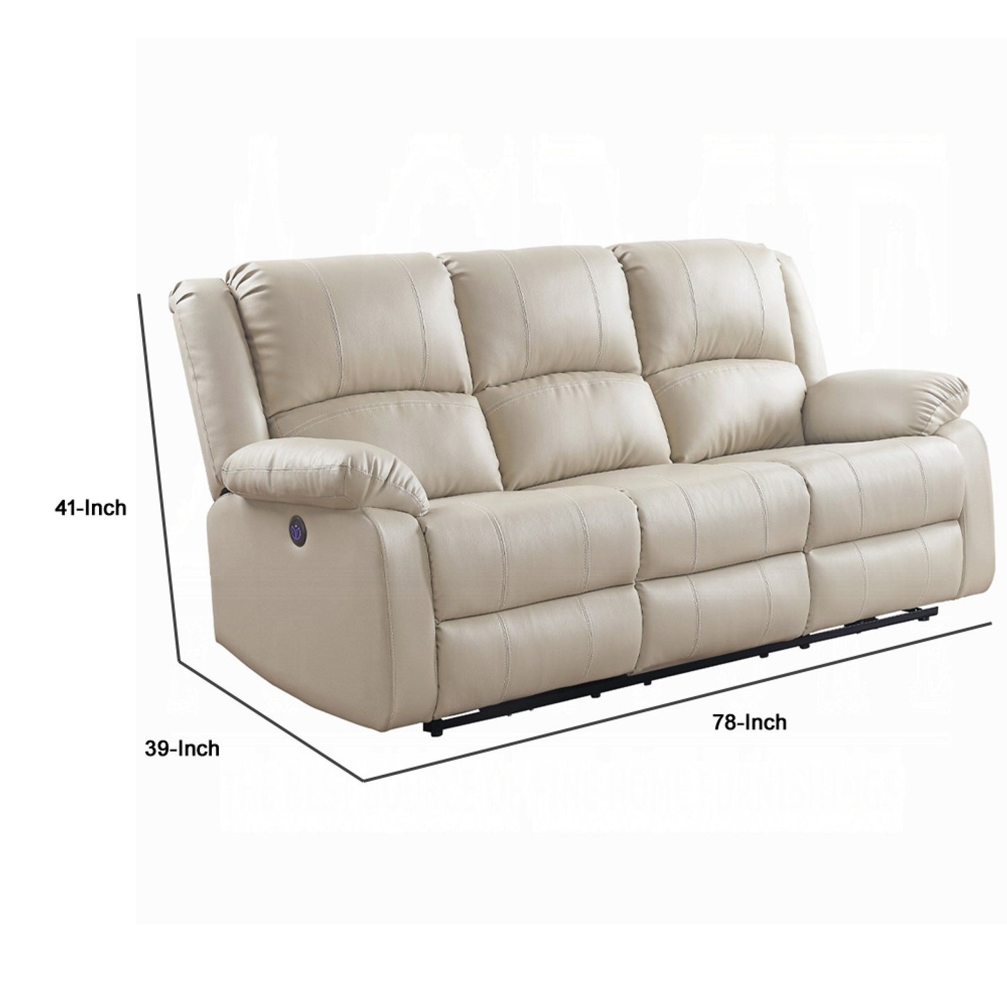 Canapé inclinable électrique Zuru, 198 cm, accoudoirs rembourrés, similicuir beige