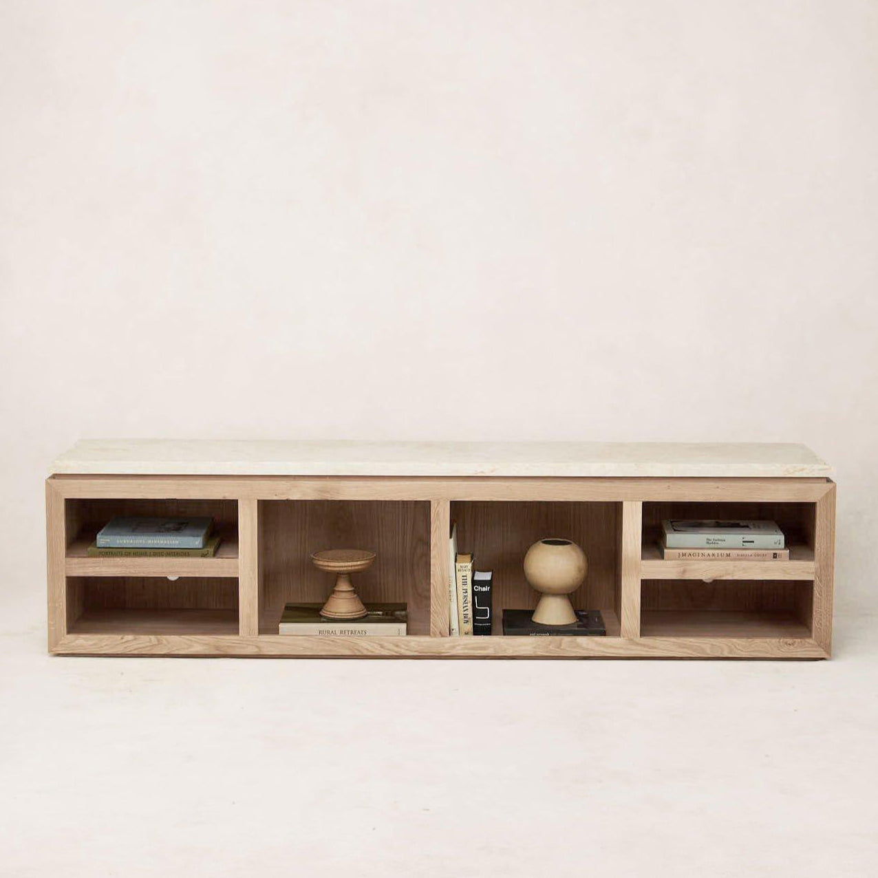 Console multimédia en marbre Sofita - Chêne blanc