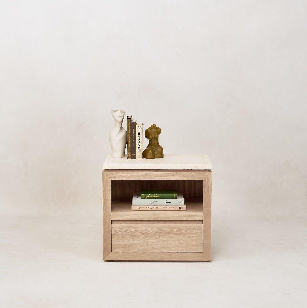 Table de chevet en marbre Sofita - Chêne blanc