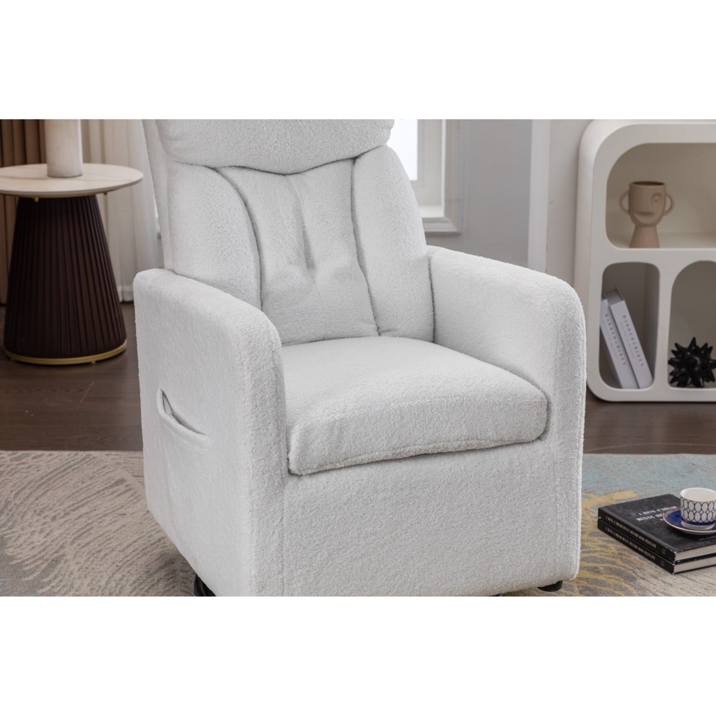 022-Fauteuil à bascule pivotant en lin avec poche