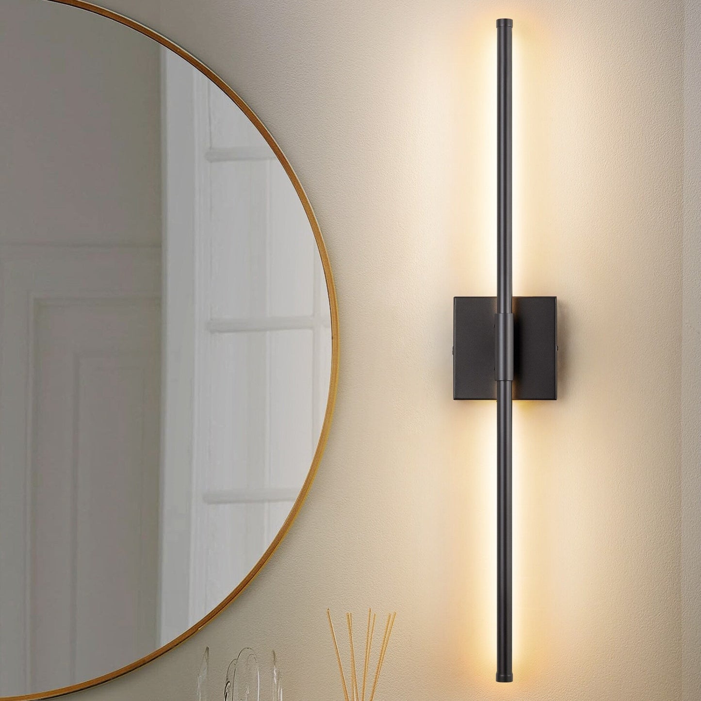 Applique murale linéaire moderne à 1 ampoule, noire, dorée et nickel, à LED, à intensité variable, pour salle de bain