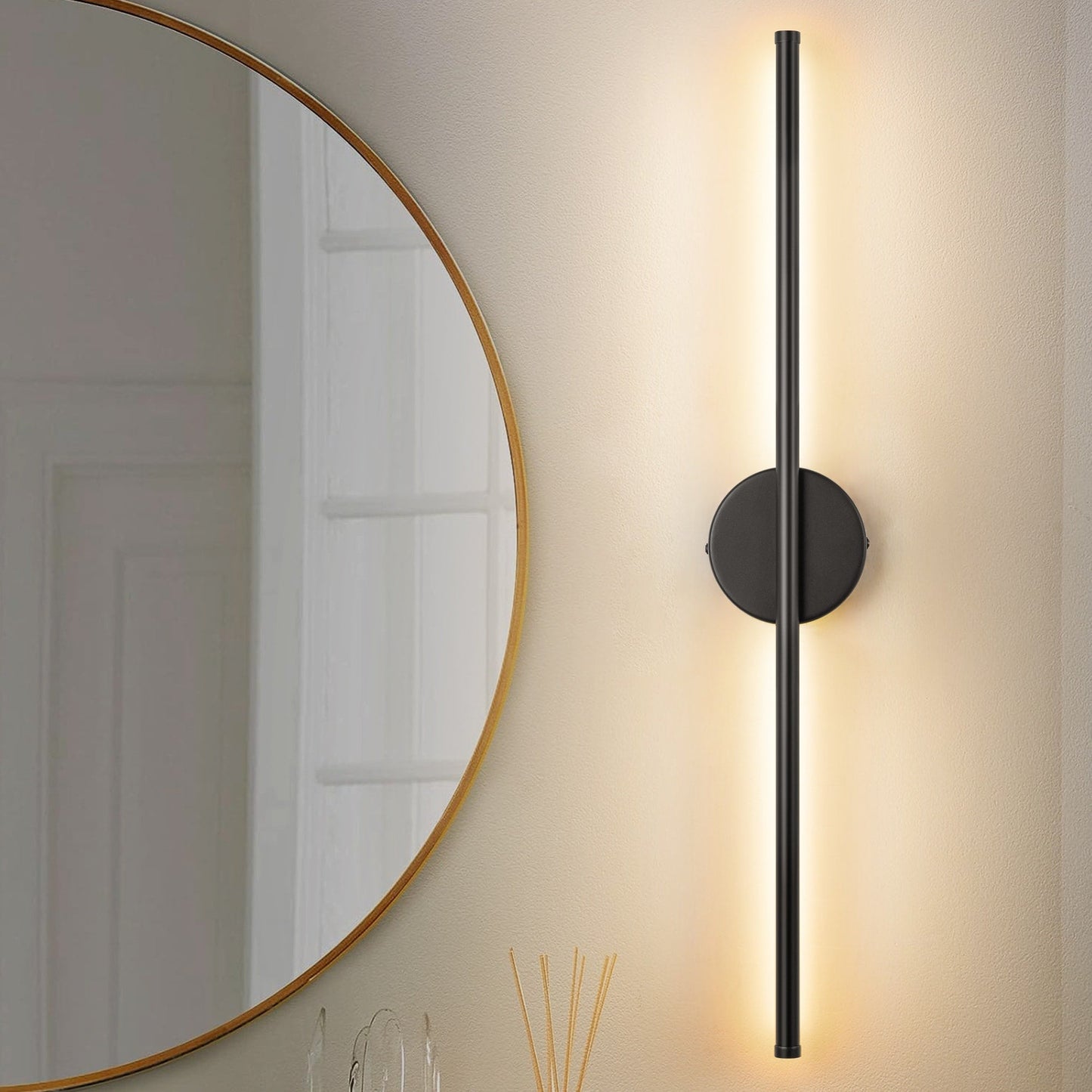 Applique murale linéaire moderne à 1 ampoule, noire, dorée et nickel, à LED, à intensité variable, pour salle de bain