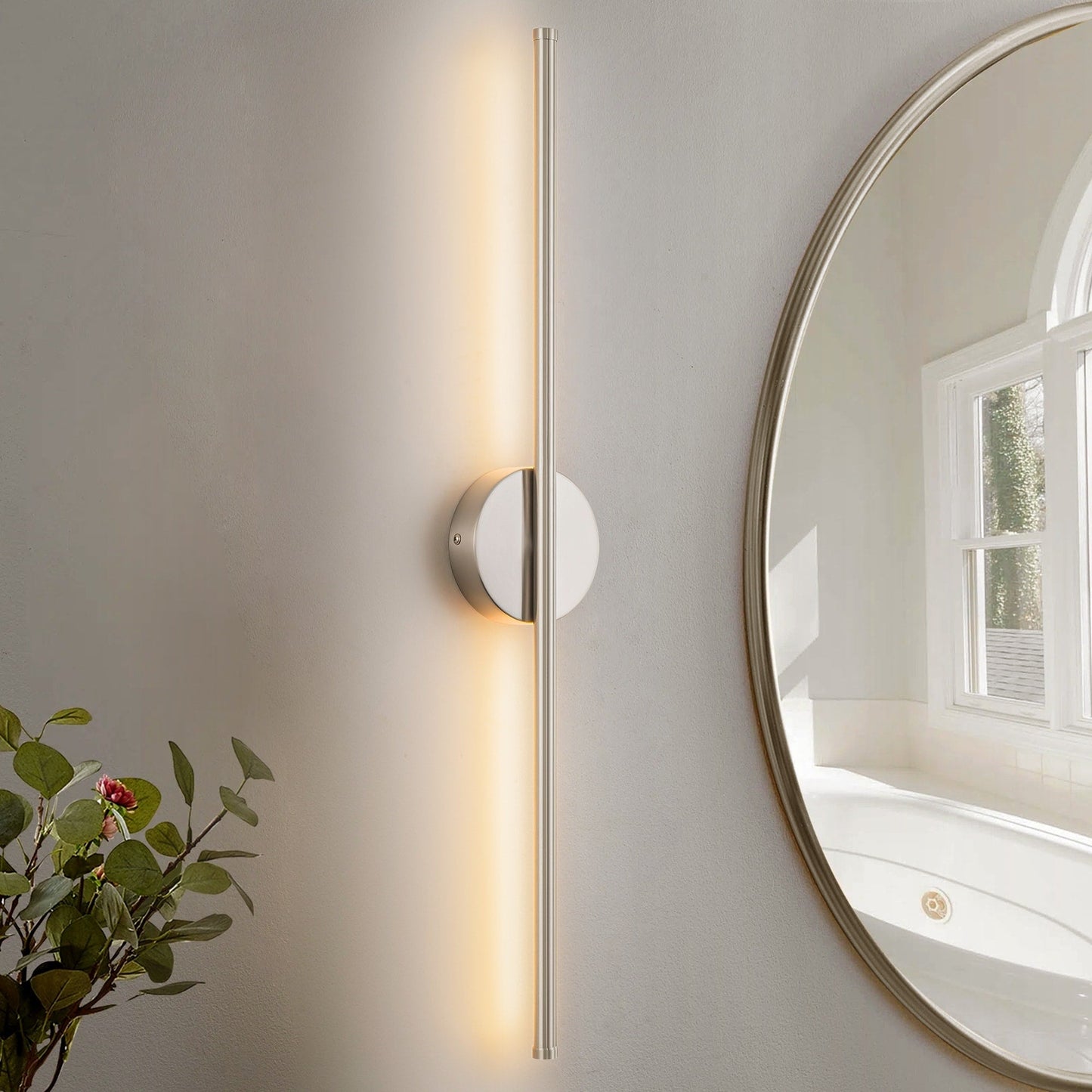 Applique murale linéaire moderne à 1 ampoule, noire, dorée et nickel, à LED, à intensité variable, pour salle de bain