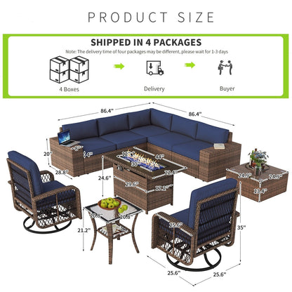Ensemble de meubles de patio 10 pièces avec table et foyer