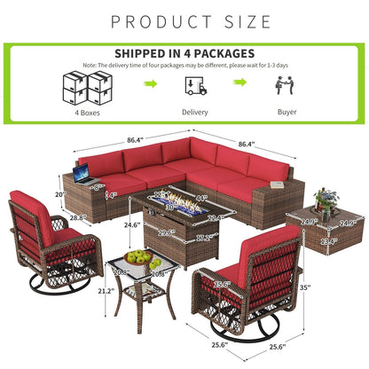 Ensemble de meubles de patio 10 pièces avec table et foyer