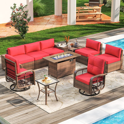 Ensemble de meubles de patio 10 pièces avec table et foyer