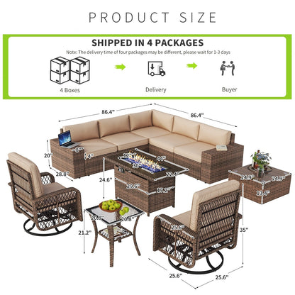 Ensemble de meubles de patio 10 pièces avec table et foyer