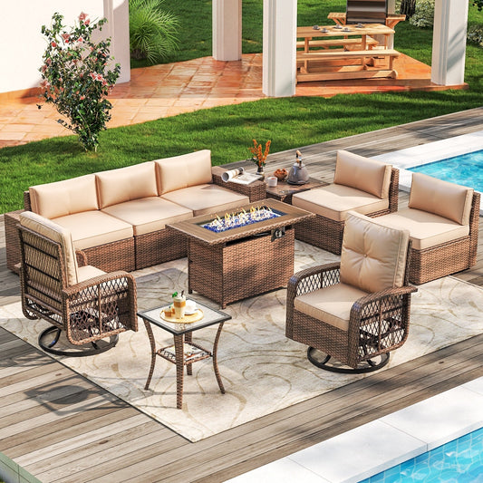 Ensemble de meubles de patio 10 pièces avec table et foyer
