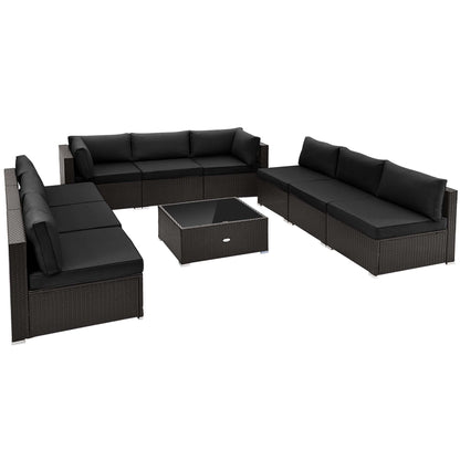 Ensemble de meubles de patio en rotin 10 pièces avec canapé en osier, table et siège rembourré