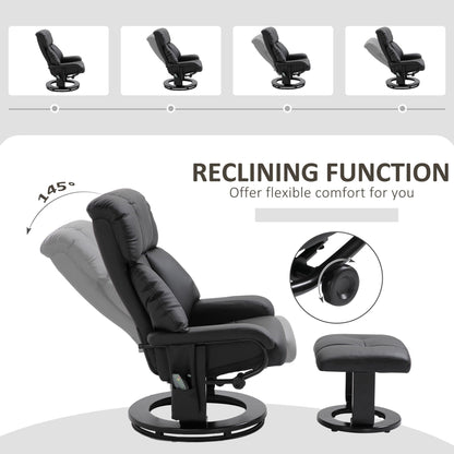 Fauteuil de massage à vibrations 10 points, pivotant et inclinable, en cuir PU, avec dossier réglable, repose-pieds et télécommande