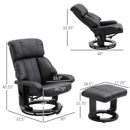 Fauteuil de massage à vibrations 10 points, pivotant et inclinable, en cuir PU, avec dossier réglable, repose-pieds et télécommande