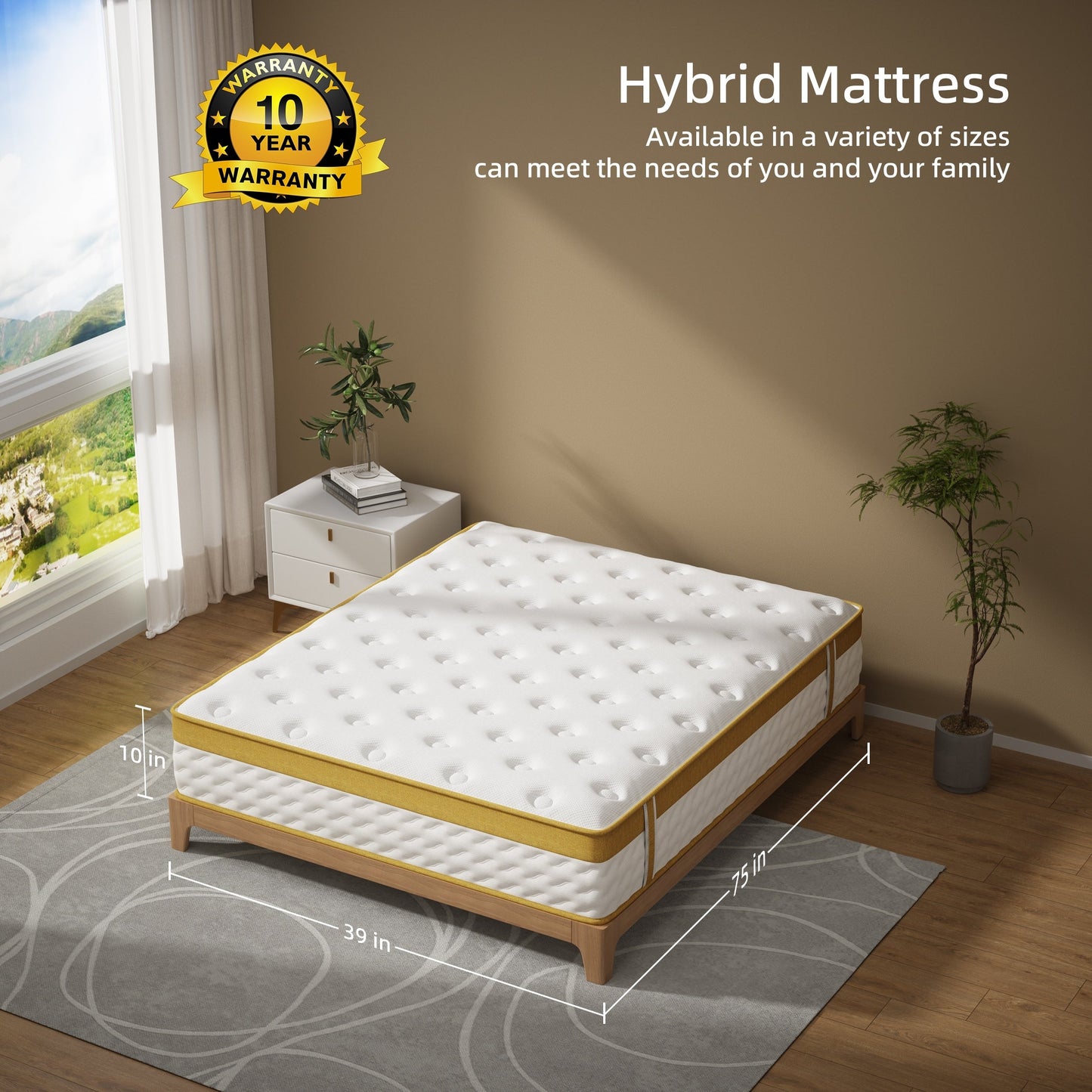 Matelas hybride en mousse à mémoire de forme et ressorts de 10 pouces