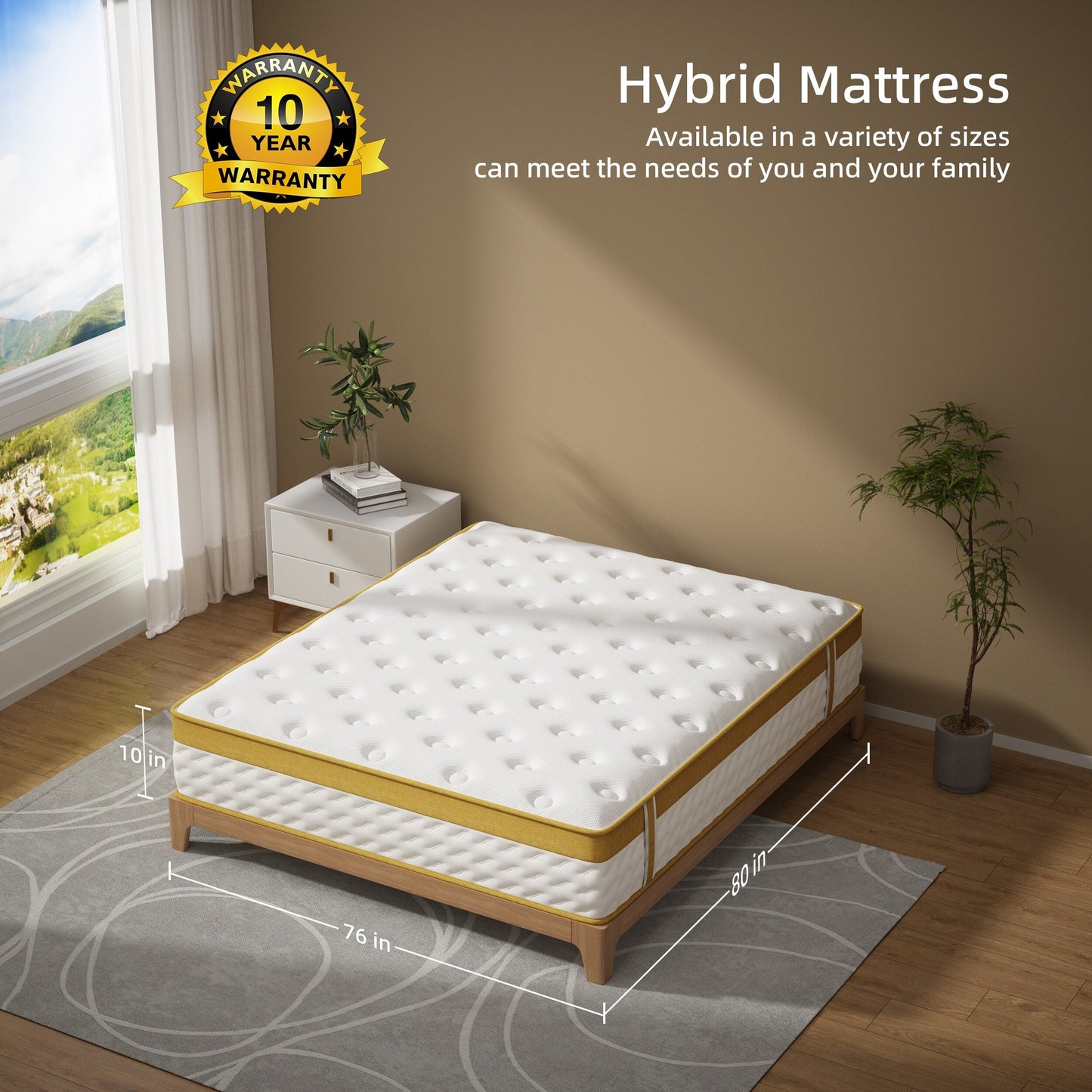 Matelas hybride en mousse à mémoire de forme et ressorts de 10 pouces