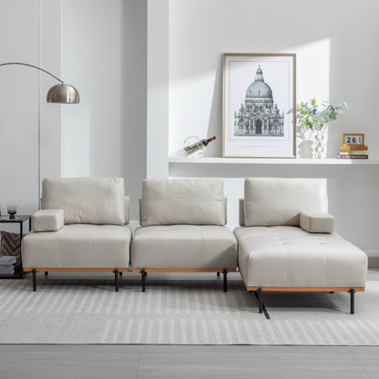 Canapé en L en tissu de 100,7 po avec pouf amovible et pieds en métal