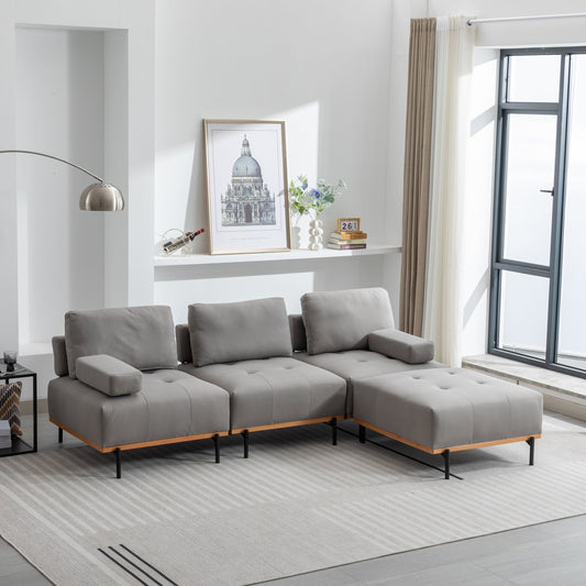 Canapé en L en tissu de 100,7 po avec pouf amovible et pieds en métal