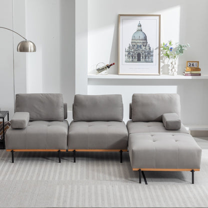 Canapé en L en tissu de 100,7 po avec pouf amovible et pieds en métal