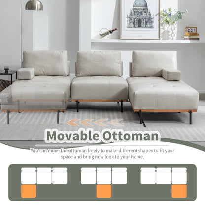 Canapé en L en tissu de 100,7 po avec pouf amovible et pieds en métal