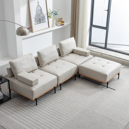 Canapé en L en tissu de 100,7 po avec pouf amovible et pieds en métal