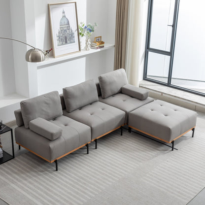 Canapé en L en tissu de 100,7 po avec pouf amovible et pieds en métal