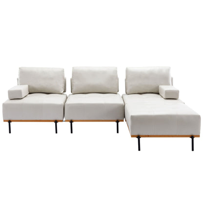 Canapé en L en tissu de 100,7 po avec pouf amovible et pieds en métal