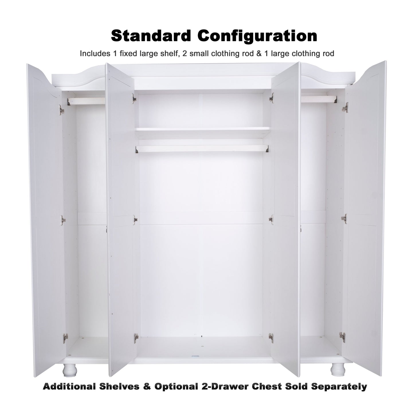 Armoire penderie 4 portes Kyle 100 % bois massif de Palace Imports avec portes en bois massif ou en miroir