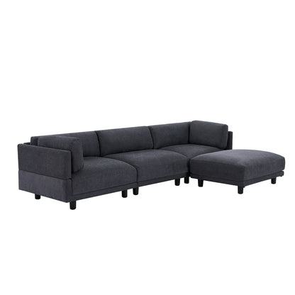 Canapé sectionnel en L en polyester 102,4 avec repose-pieds réversible, coussins épais et pieds en plastique résistants