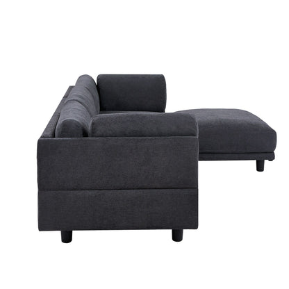 Canapé sectionnel en L en polyester 102,4 avec repose-pieds réversible, coussins épais et pieds en plastique résistants
