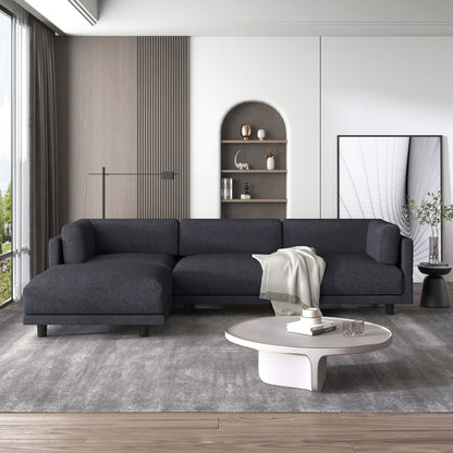 Canapé sectionnel en L en polyester 102,4 avec repose-pieds réversible, coussins épais et pieds en plastique résistants
