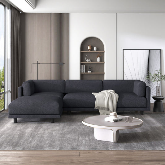 Canapé sectionnel en L en polyester 102,4 avec repose-pieds réversible, coussins épais et pieds en plastique résistants