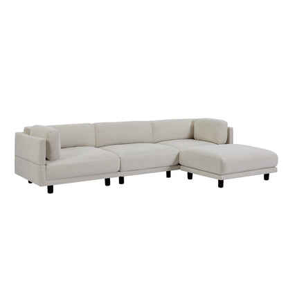 Canapé sectionnel en L en polyester 102,4 avec repose-pieds réversible, coussins épais et pieds en plastique résistants