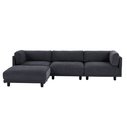 Canapé sectionnel en L en polyester 102,4 avec repose-pieds réversible, coussins épais et pieds en plastique résistants