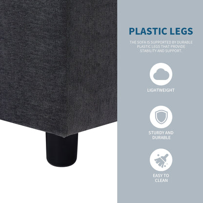 Canapé sectionnel en L en polyester 102,4 avec repose-pieds réversible, coussins épais et pieds en plastique résistants