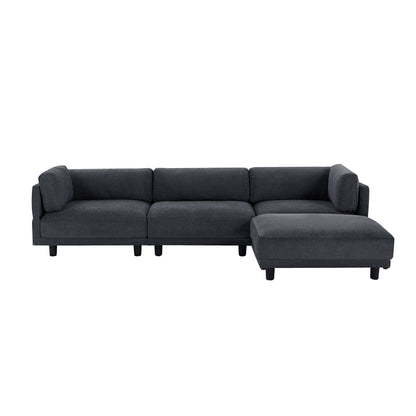 Canapé sectionnel en L en polyester 102,4 avec repose-pieds réversible, coussins épais et pieds en plastique résistants